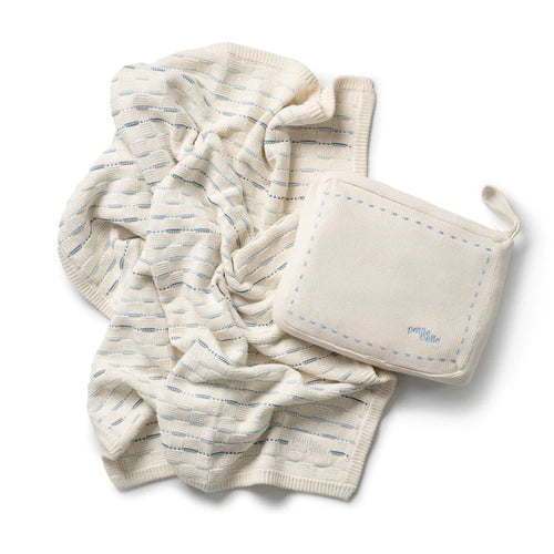 Petite Belle Weave Knit Blanket & Pouch Set - Powder Blue