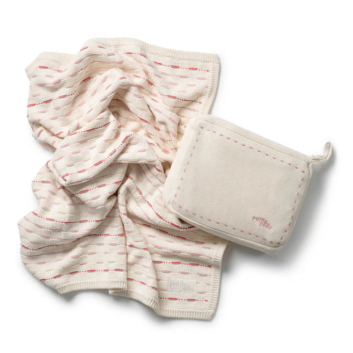 Petite Belle Weave Knit Blanket & Pouch Set - Ruby Blush
