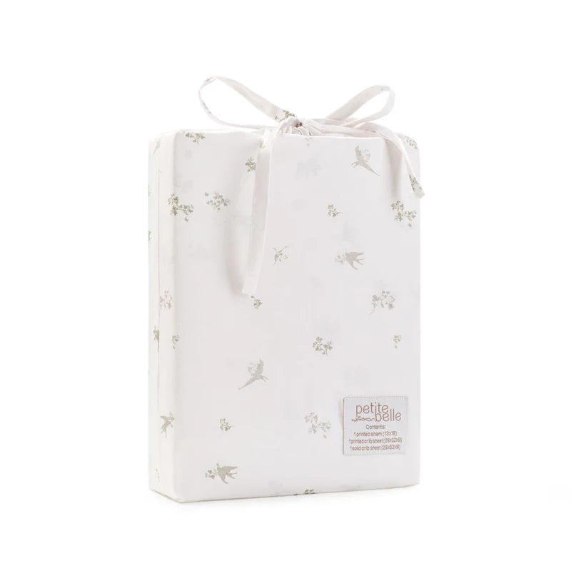 Petite Belle Summer Skies Standard Crib Sheet Set- French Grey Bird