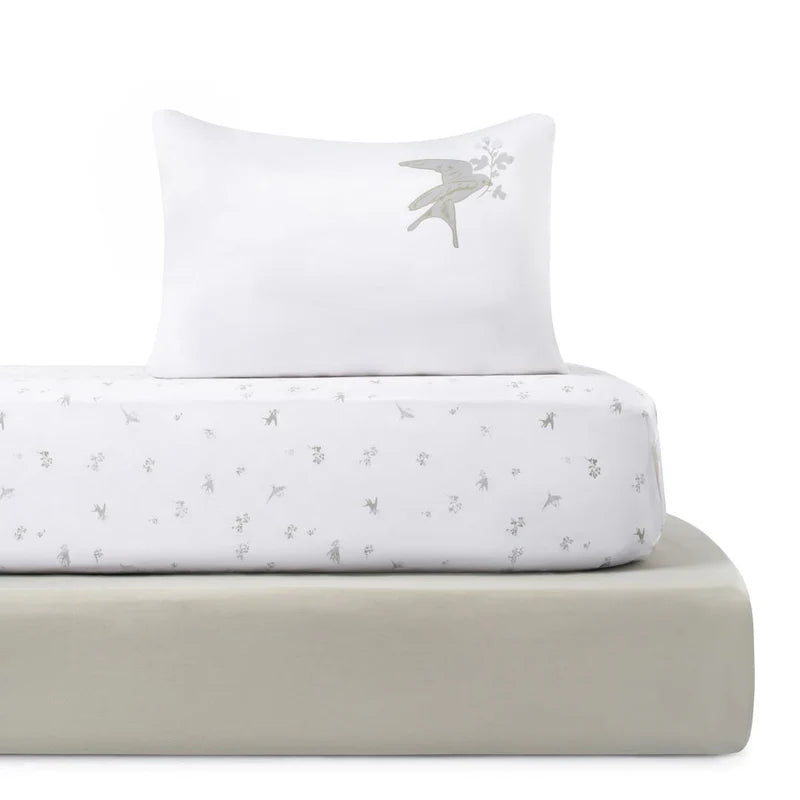 Petite Belle Summer Skies Standard Crib Sheet Set- French Grey Bird