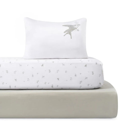 Petite Belle Summer Skies Standard Crib Sheet Set- French Grey Bird