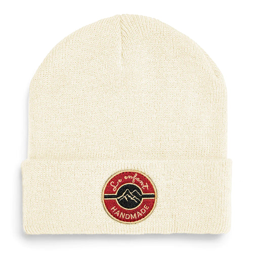 Le Enfant Knit Round Logo Beanie - Cream