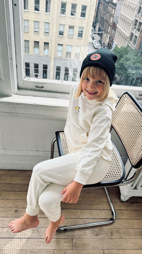 Le Enfant Knit Round Logo Beanie - Cream