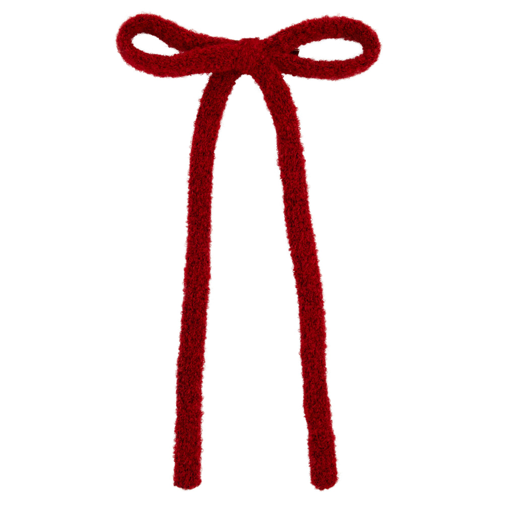 Le Enfant Cashmere Long Thin Bow - Deep Red