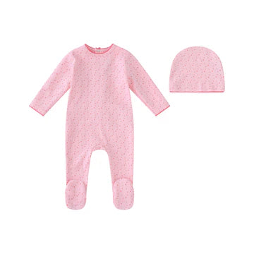 Mini Label Girls Bright Floral Print Footie And Hat - Pink