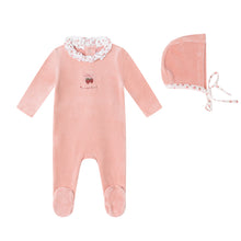 Load image into Gallery viewer, Mini Label Pink Floral Collared Velour Footie And Bonnet