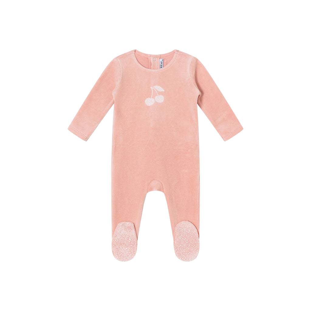 Mini Label Pink Toile Printed Cherry Velour Footie