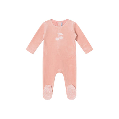 Mini Label Pink Toile Printed Cherry Velour Footie