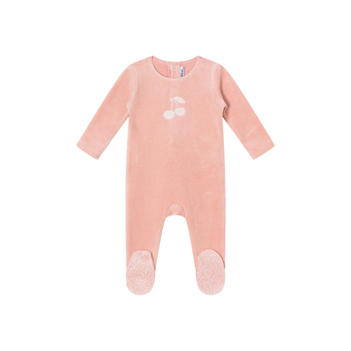 Mini Label Pink Toile Printed Cherry Velour Footie