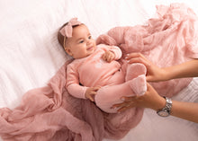 Load image into Gallery viewer, Mini Label Pink Toile Printed Cherry Velour Footie