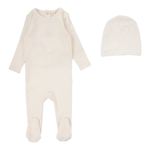 Lilette Dotted Footie And Hat - Cream/Pink