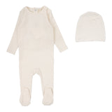 Lilette Dotted Footie And Hat - Cream/Pink