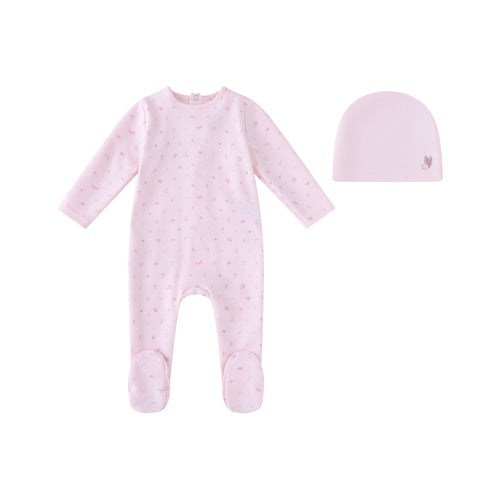 Mini Label Butterfly All Over Print Footie And Hat - Pink