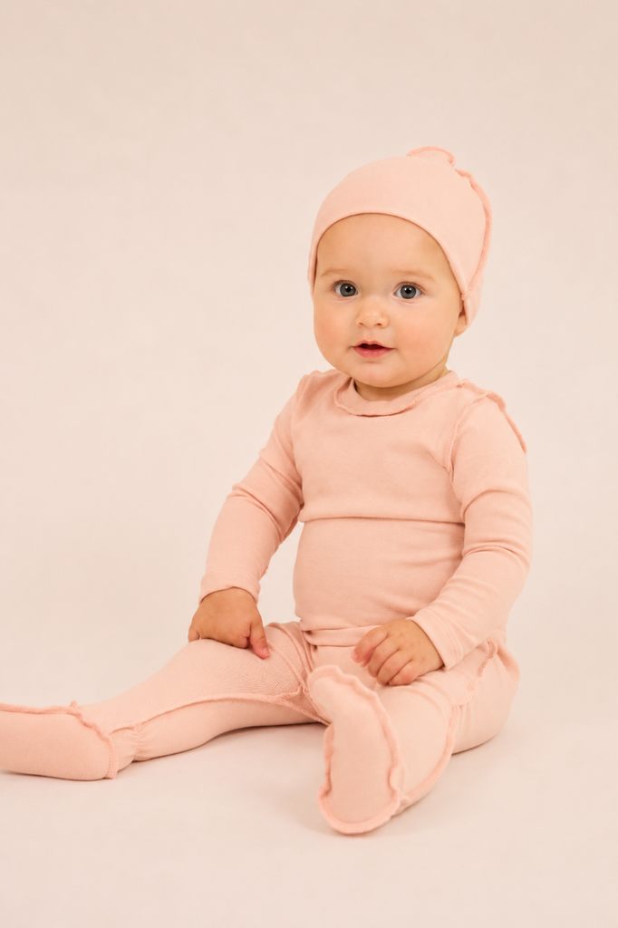Little Parni V-Neck Footie And Hat  (PJ131) - Pink