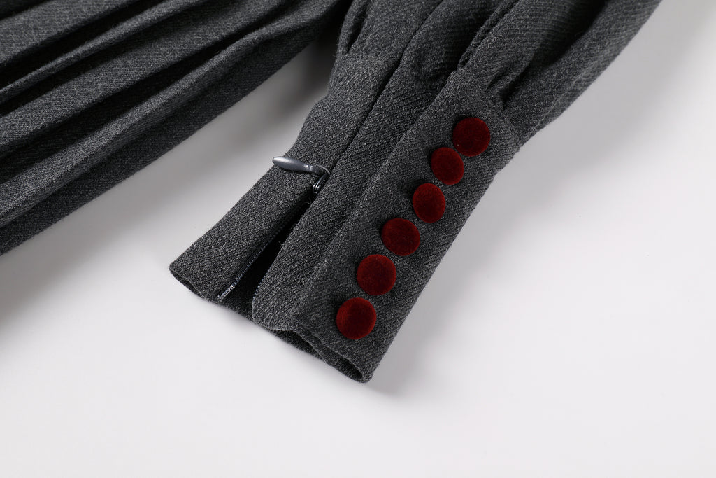 Nou Nelle Pleated Button Dress - Dark Grey