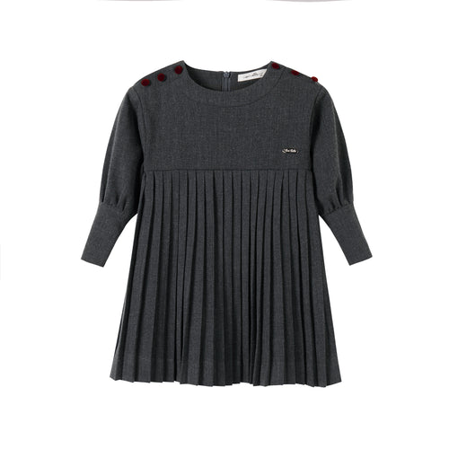 Nou Nelle Pleated Button Dress - Dark Grey