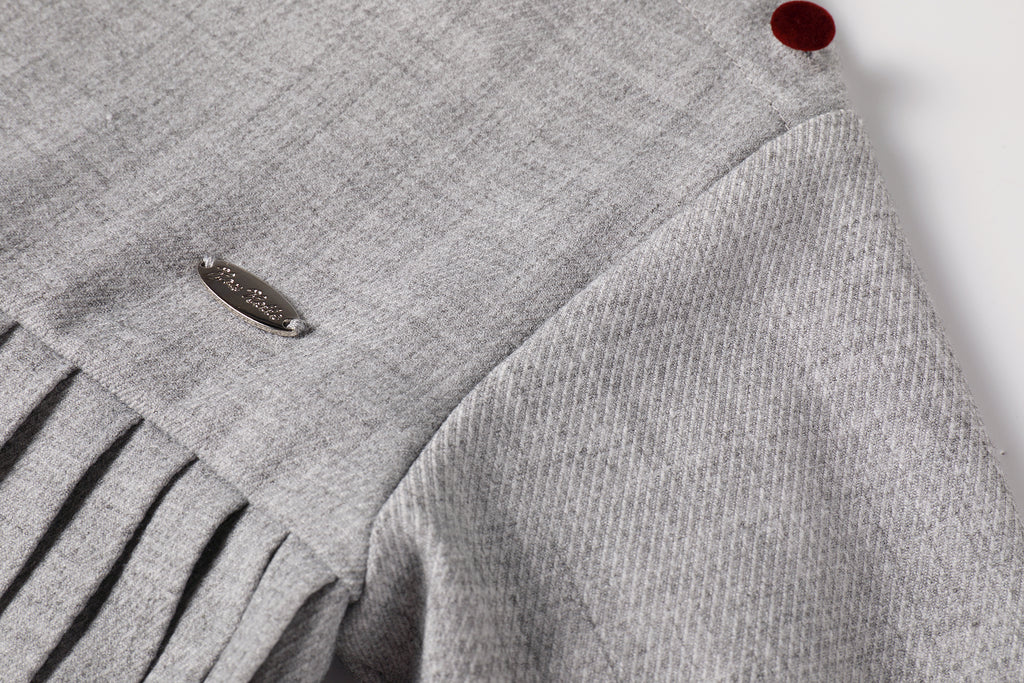 Nou Nelle Pleated Button Dress - Light Grey