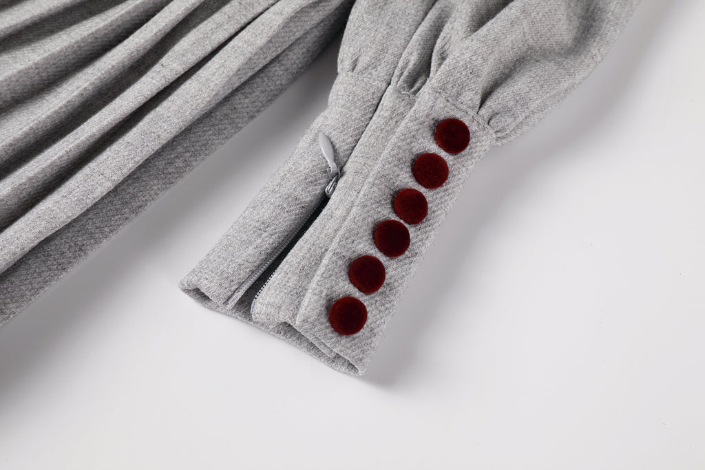 Nou Nelle Pleated Button Dress - Light Grey