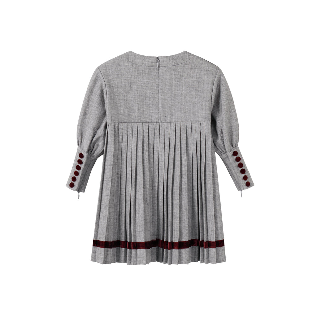 Nou Nelle Pleated Button Dress - Light Grey