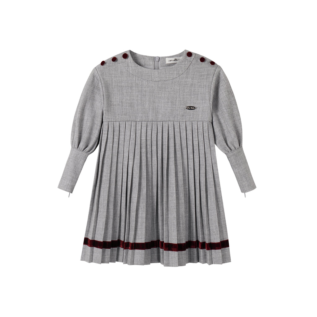 Nou Nelle Pleated Button Dress - Light Grey
