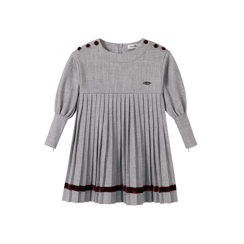 Nou Nelle Pleated Button Dress - Light Grey