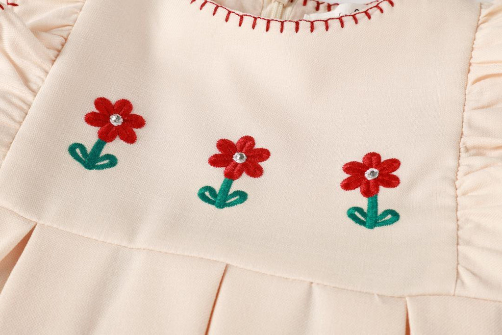 Nou Nelle Pleated Peach Embroidered Dress (Short Sleeve)
