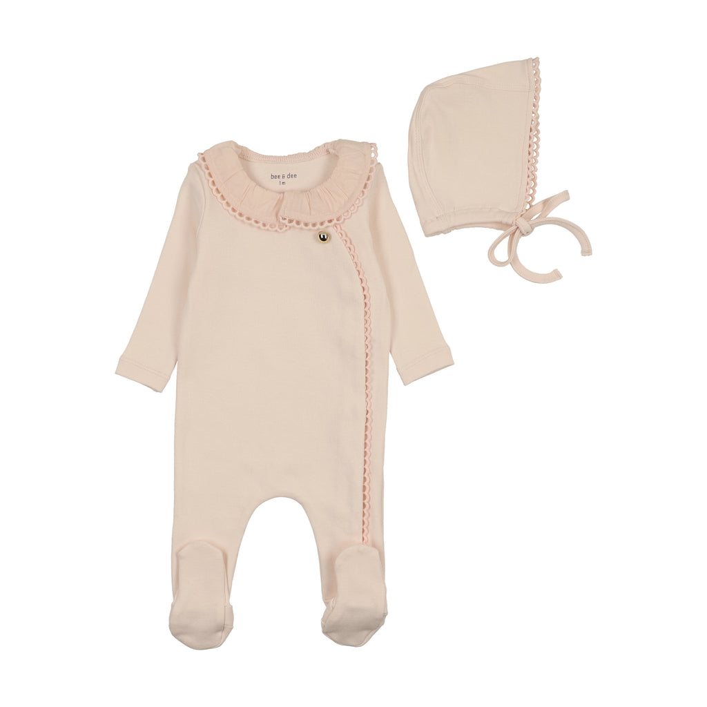 Bee & Dee Pleated Collar Footie And Bonnet - Pinkalicious