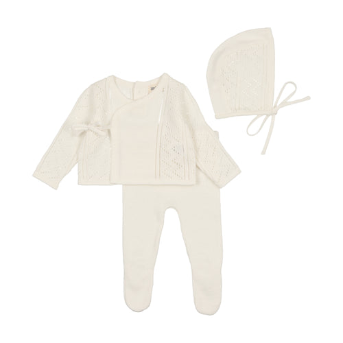 Bee & Dee Pointelle Wrap Romper & Bonnet - Arctic White