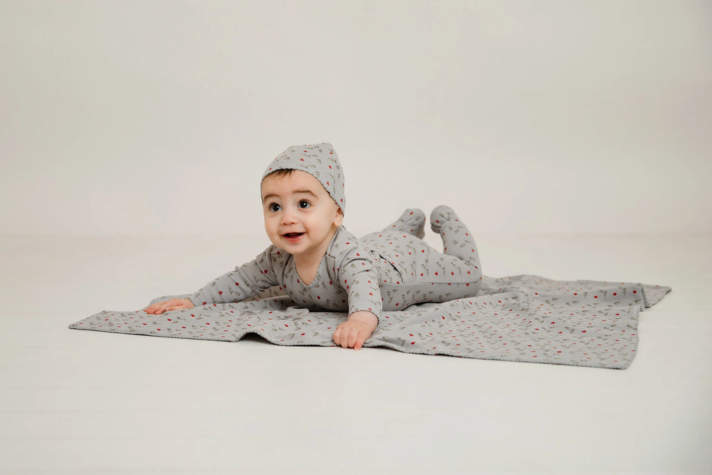 Bee & Dee Pomegranate Rib Layette Set - Blue Smoke