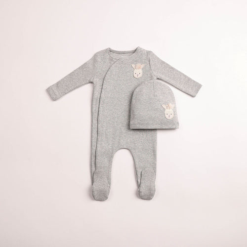 Bee & Dee Pompom Bunny Wrap Footie And Beanie - Grey Heather