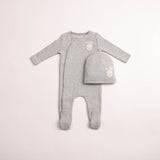 Bee & Dee Pompom Bunny Wrap Footie And Beanie - Grey Heather