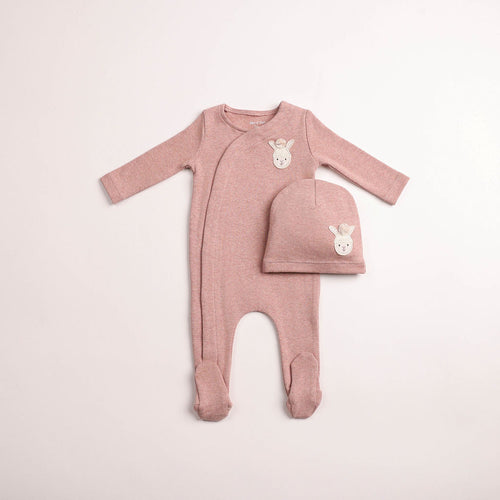 Bee & Dee Pompom Bunny Wrap Footie And Beanie - Pink Heather