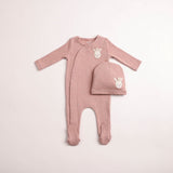Bee & Dee Pompom Bunny Wrap Footie And Beanie - Pink Heather