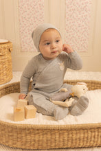 Load image into Gallery viewer, Bee &amp; Dee Pompom Bunny Wrap Footie And Beanie - Grey Heather