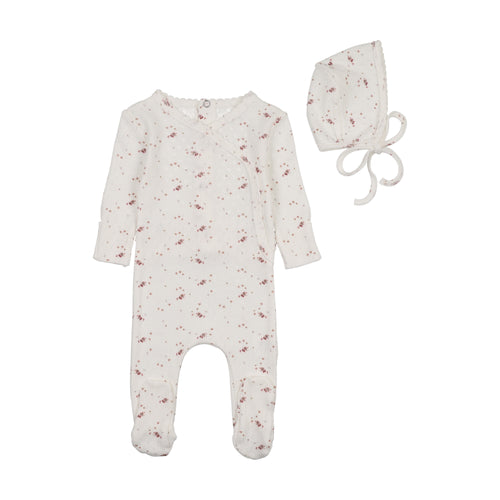 Bee & Dee Pointelle Pretty Petals Footie And Bonnet - Ivory Girls