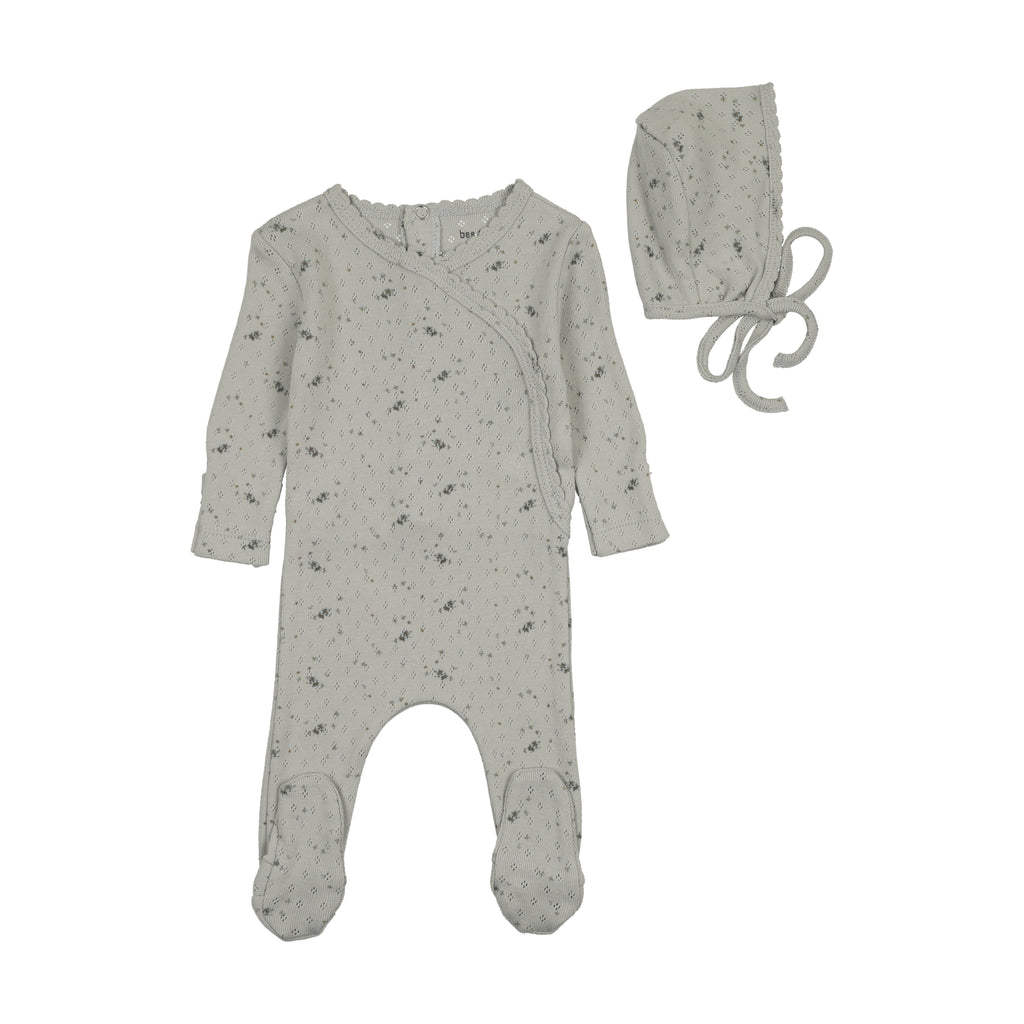 Bee & Dee Pointelle Pretty Petals Footie And Bonnet - Mist