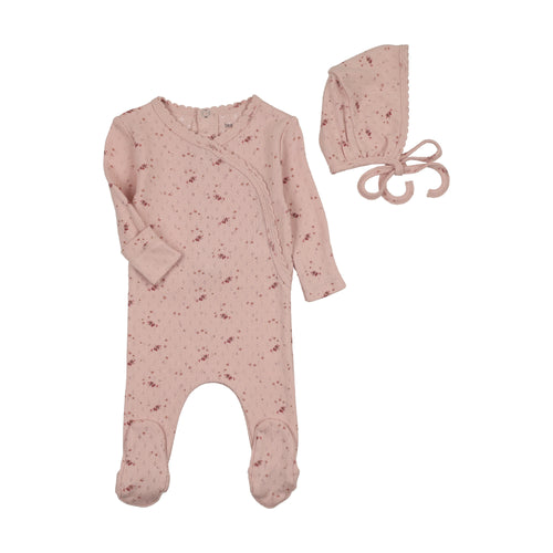 Bee & Dee Pointelle Pretty Petals Footie And Bonnet - Pearly Pink