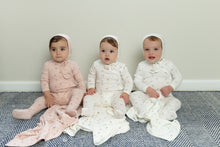 Load image into Gallery viewer, Bee &amp; Dee Pointelle Pretty Petals Footie And Bonnet - Ivory Girls