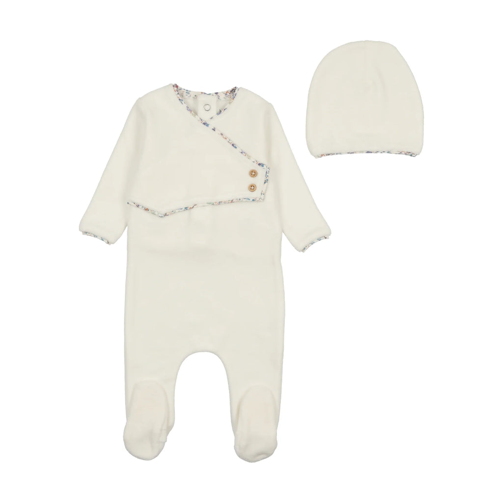 Bee & Dee Print Trimmed Wrap Footie with Beanie - Ivory Boys