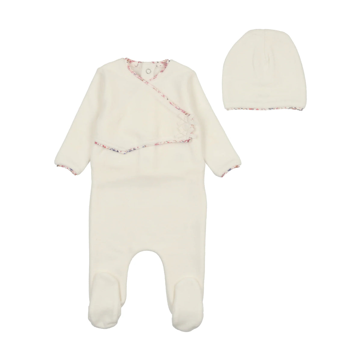 Brushed Cotton Wrapover Footie with Beanie-Pale Pink main image 0