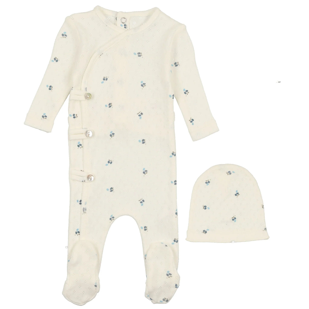 Bee & Dee Printed Pointelle Footie with Beanie-Light Base  Boy