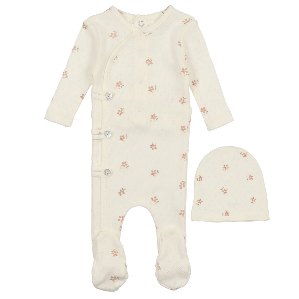 Bee & Dee Printed Pointelle Footie with Beanie-Light Base  Girl