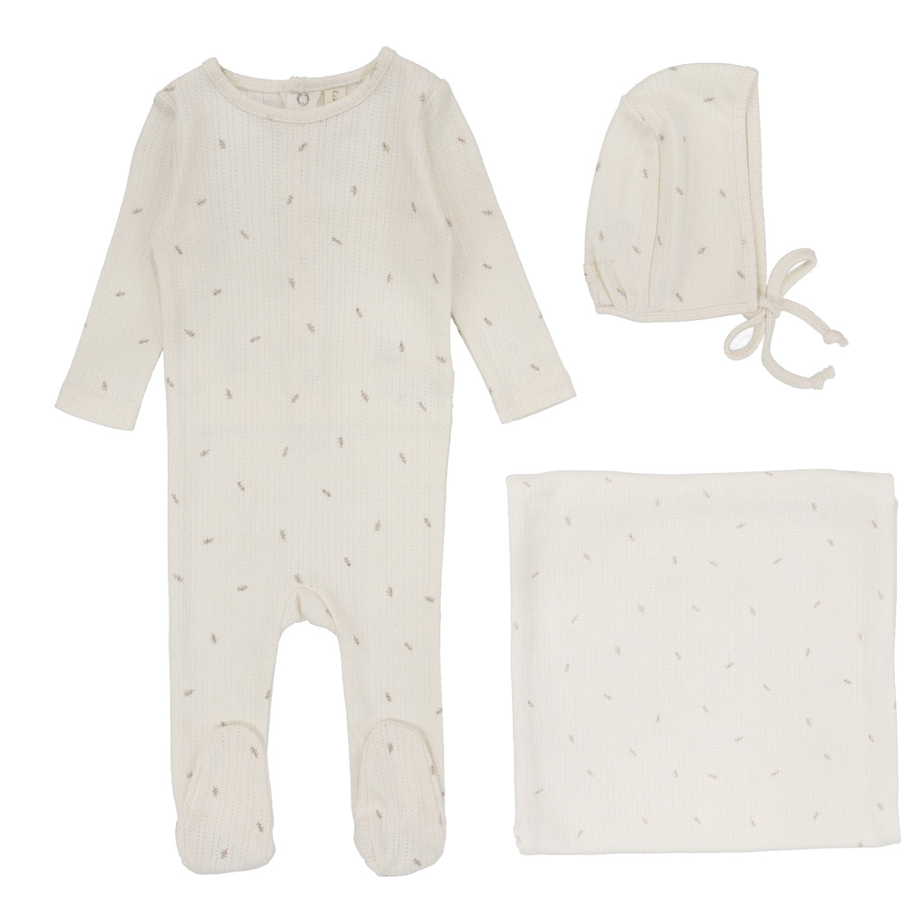 Lilette Printed Pointelle 3PC Layette Set - Cream / Branch