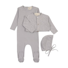 Load image into Gallery viewer, Mema Pointelle Footie Slub Cardigan &amp; Beanie - Light Blue