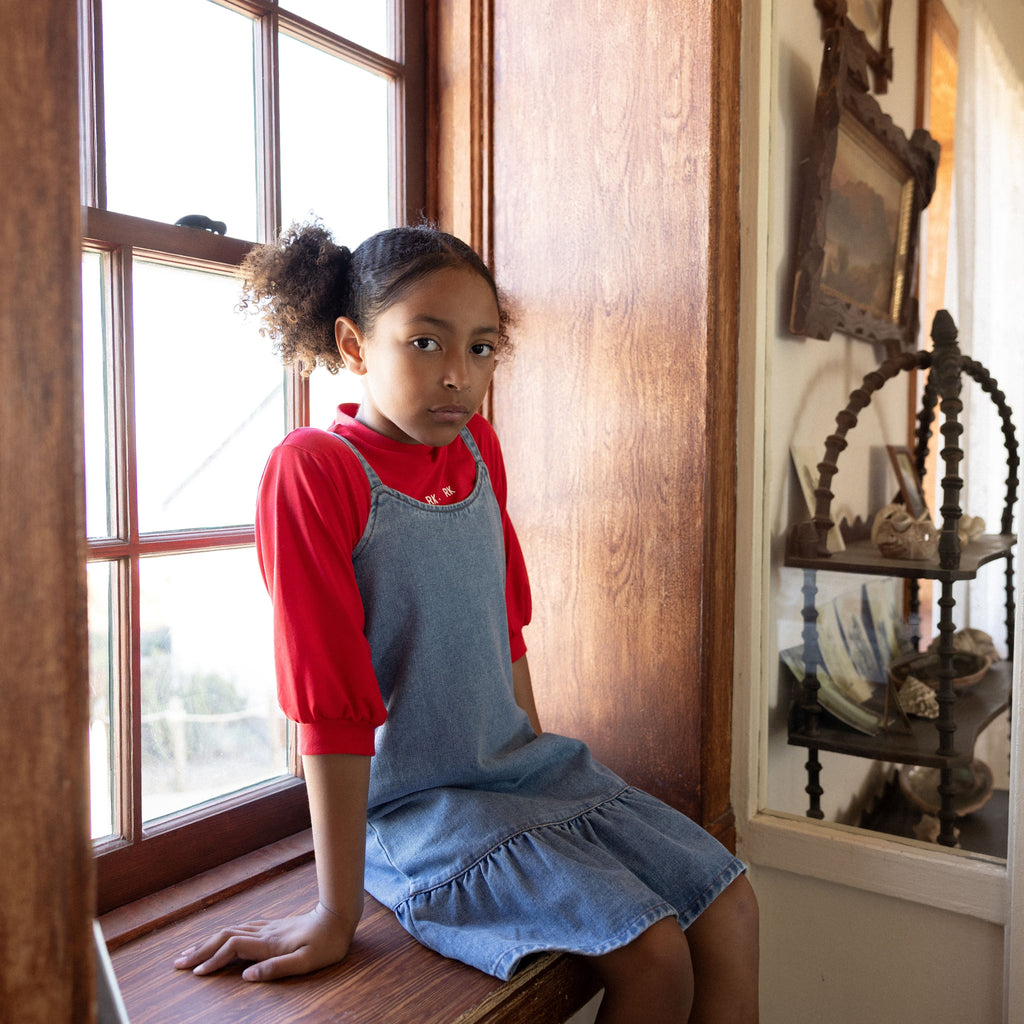 Retro Kid Hollis Strap Ruffle Dress - Blue Denim
