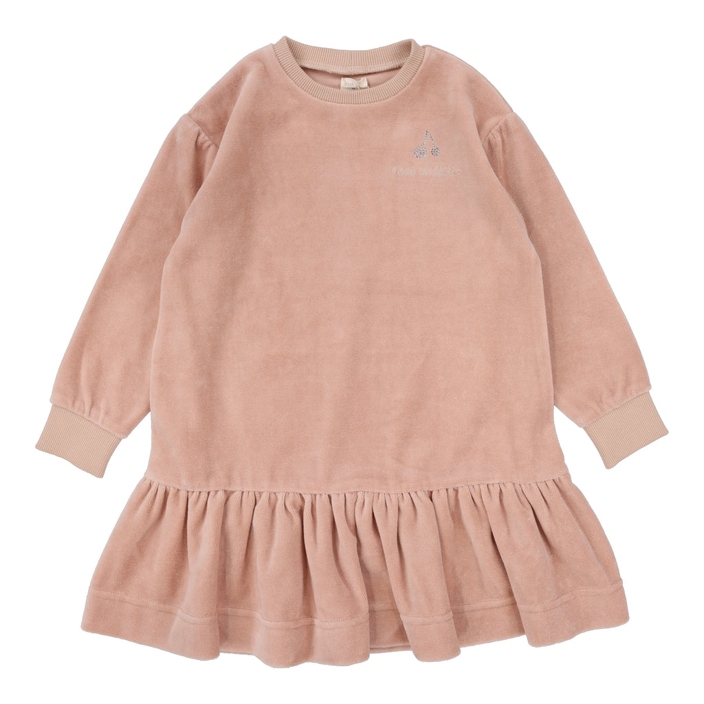 Lil Legs Rhinestone Velour Dress - Dusty Pink