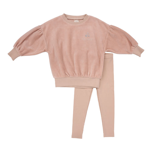 Lil Legs Rhinestone Velour Set - Dusty Pink