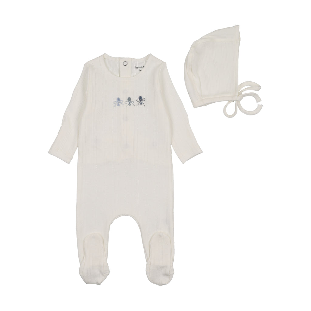 Bee & Dee Rattles Pointelle Footie And Bonnet - Chalk White Boys