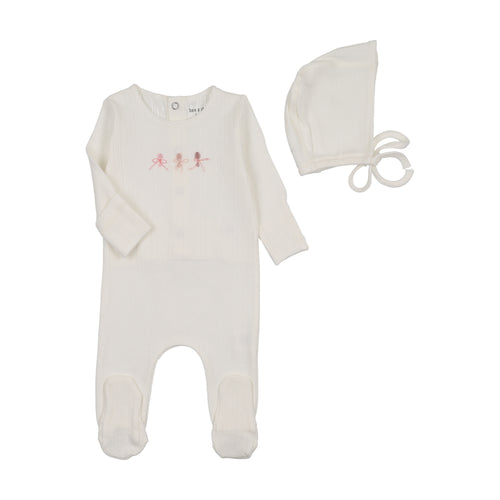 Bee & Dee Rattles Pointelle Footie And Bonnet - Chalk White Girls