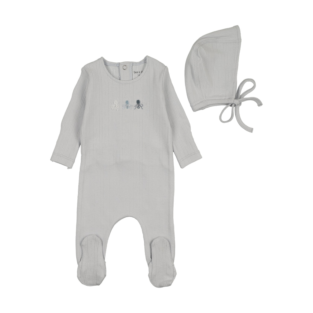 Bee & Dee Rattles Pointelle Footie And Bonnet - Sky Blue